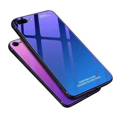 Bakeey Gradient Color Aurora Blue Ray Tempered Glass Soft Edge Protective Case for iPhone 7/8 Plus