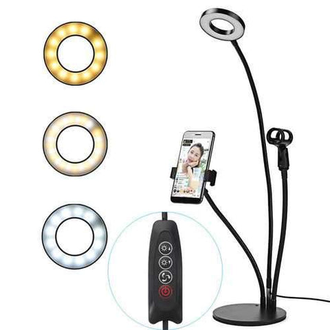 Universal 3 in 1 Live Stream Fill Light Microphone Holder Desktop Phone Stand for iPhone Xiaomi
