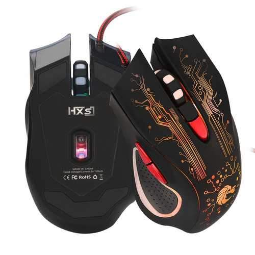 HXSJ H700 Fire Bird 6D 5500 DPI Colorful Backlight Wired Portable Optique Gaming Mouse