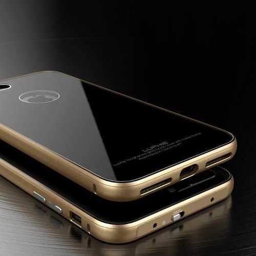 Luphie Metal Bumper+9H Tempered Glass Shell Case For iPhone 7/7 Plus & 8/8 Plus