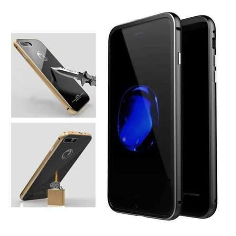 Luphie Metal Bumper+9H Tempered Glass Shell Case For iPhone 7/7 Plus & 8/8 Plus