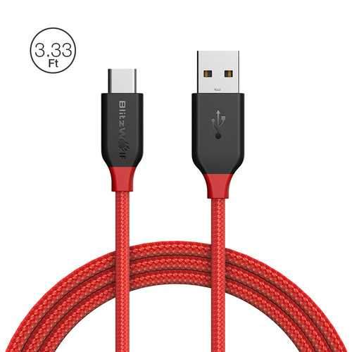 BlitzWolf AmpCore BW-TC5 3A USB Type-C Braided Charging Data Cable 3.33ft/1m With Magic Tape Strap