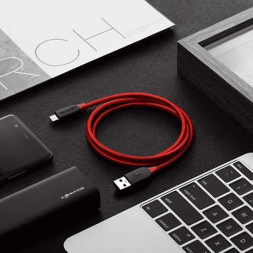 BlitzWolf AmpCore BW-TC5 3A USB Type-C Braided Charging Data Cable 3.33ft/1m With Magic Tape Strap