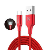 Baseus 2A LED Light USB Type C Fast Charging Cable 1M For Xiaomi 6 Samsung S8 OnePlus 5