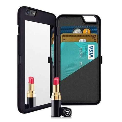 Mirror Card Slot Wallet Back Flip Bracket PC Case Cover for iPhone 7/8