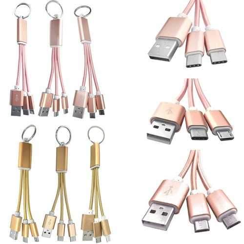 Universal 2 in 1 2*Type-C and Micro USB Key Chain USB Data Cable for Mobile Phone