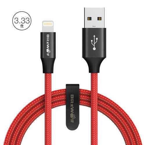 BlitzWolf AmpCore Turbo BW-MF9 2.4A Braided Lightning Charging Data Cable 3ft with MFi for iPhone 8 Plus X