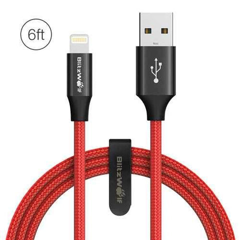 BlitzWolf AmpCore Turbo BW-MF10 2.4A Braided Lightning Charging Data Cable 6ft with MFI for iPhone 8 Plus X