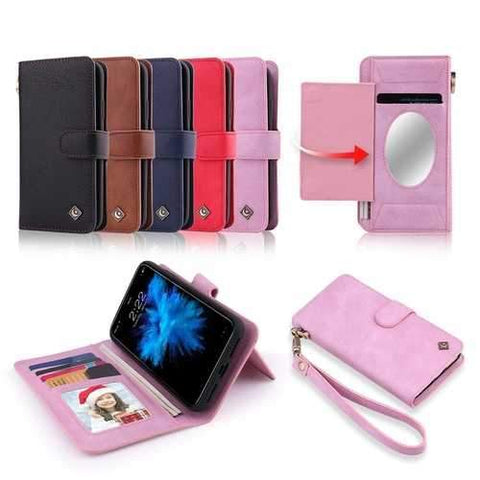 POLA Magnetic Detachable Wallet Card Slots Case With Mirror For iPhone X/8/8 Plus/7/7 Plus/6s/6s Plus/6/6 Plus