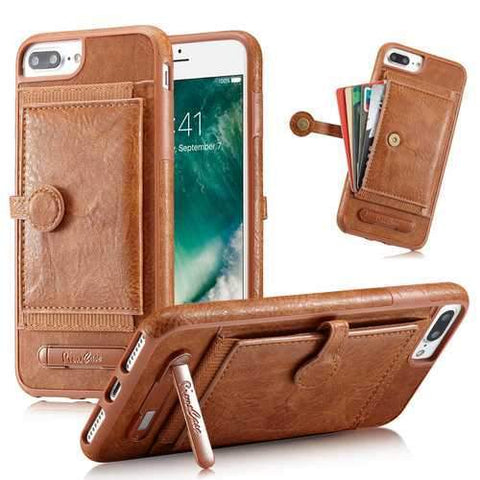 Multifunction Card Slot Bracket PU Leather Shockproof Case for iPhone 8