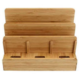 Multifunctional Bamboo Charger Dock Stand Desktop Phone Holder Organizer for Phone Tablet PC