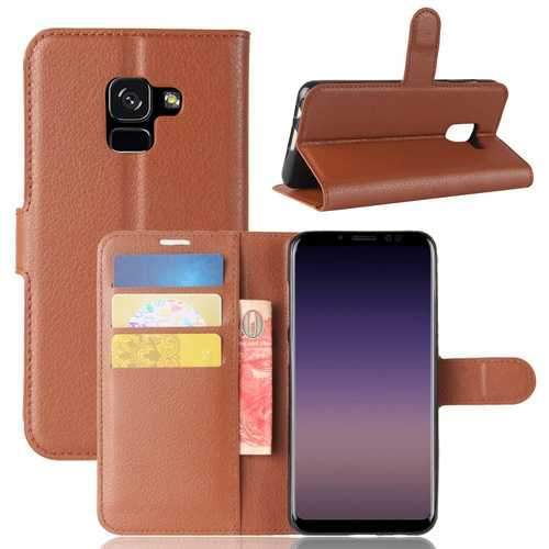 Litchi PU Leather Flip Card Slots Bracket Wallet Case for Samsung Galaxy A8 Plus 2018