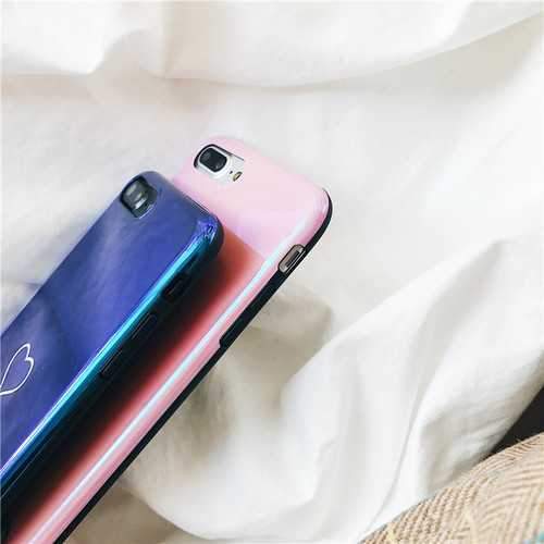 Blue Ray Laser Mirror Love Heart Soft TPU Protective Case for iPhone X/7/8 Plus/6/6s Plus