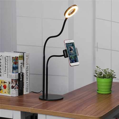 Universal Live Stream Fill Light Desktop Phone Holder Selfile Stand for iPhone Xiaomi Mobile Phone