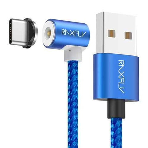 RAXFLY 90 Degree Reversible Type C LED Magnetic Braided Fast Charging Data Cable 1m