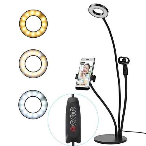 Universal 3 in 1 Live Stream Fill Light Microphone Holder Desktop Phone Stand for iPhone Xiaomi