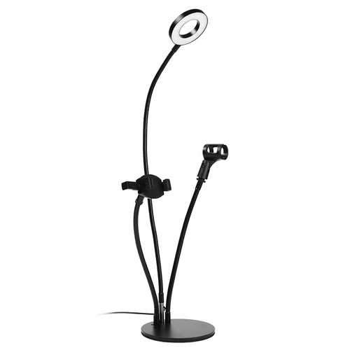 Universal 3 in 1 Live Stream Fill Light Microphone Holder Desktop Phone Stand for iPhone Xiaomi