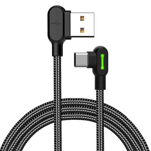 MCDODO Double 90 Degree Angle Type C Reversible Braided Fast Charging Data Cable With Light 1.2M