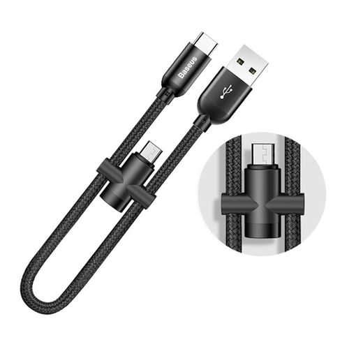 Baseus 2.4A Type C High-density Braided Fast Charging Data Cable 23cm With Micro USB Adapter Buckle