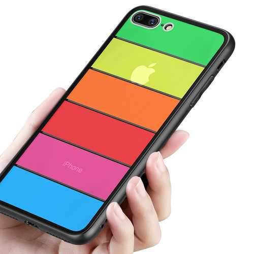 Bakeey Rainbow Scratch Resistant Tempered Glass Back Cover TPU Frame Protective Case For iPhone 8/8 Plus/7/7 Plus/6/6 Plus/6s/6s Plus