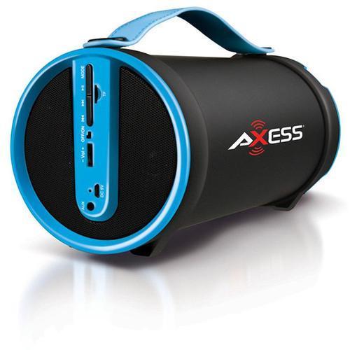 Axess Blue Portable Bluetooth IndoorOutdoor 2.1 HiFi Cylinder Loud Speaker with BuiltIn 4 Inch Sub