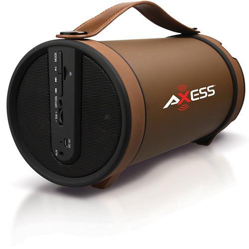 Axess Brown Portable Bluetooth IndoorOutdoor 2.1 HiFi Cylinder Loud Speaker with BuiltIn 4 Inch Sub