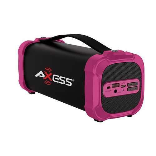 AXESS Indoor/Outdoor Bluetooth Media Speaker 3.5mm Line-In Jack Rechargeable Battery Subwoofer Pink